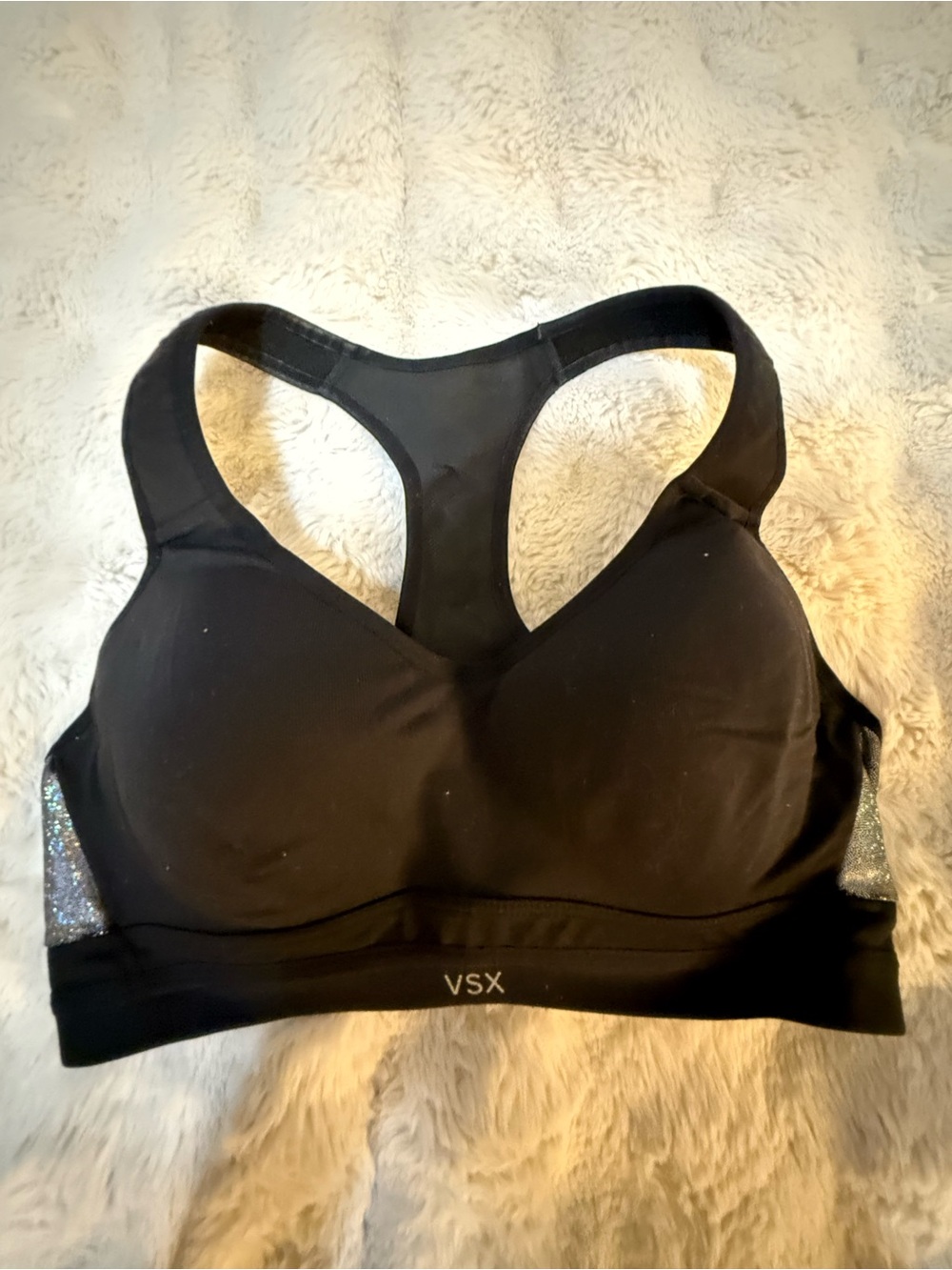 VSX Black Racerback Sports Bra with Sparkle Side Panels
